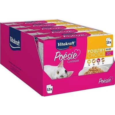Abbildung von Vitakraft Poésie Classique, Nassfutter Katze, Katzennassfutter Gelee, mit Huhn, Pute, Geflügel, Ente, ohne Zusatz von Zucker und Getreide (5 Pakete 12x 85g)
