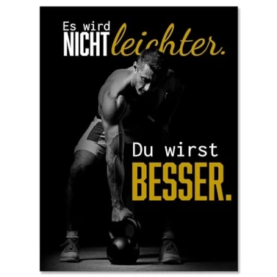 Abbildung von wandmotiv24 Leinwandbild Motivation, Hochformat, Besser, Hantel, Fitness M0367