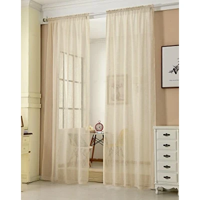Abbildung von WOLTU Gardinen transparent mit Kräuselband 2er Set Vorhänge Leinenoptik Halbtransparent Voile Leinenvorhang Stores Fensterschal Dekoschal für Wohnzimmer Kinderzimmer Schlafzimmer, 140x225cm Sand