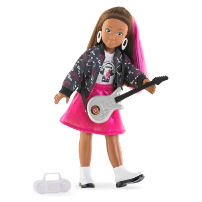 Abbildung von Corolle Girls Melody Musikstudio Set, Ankleidepuppe mit Pinker Strähne im Rockstaroutfit, 4 TLG. Zubehör, Vanilleduft, 28cm, ab Jahre