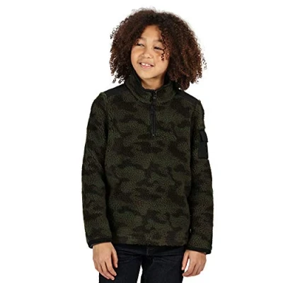 Abbildung von Regatta Unisex Youth Macklin Polaire Junior Avec Ouverture Zippée 3/4 Et Poches Plaquées Fleece, Dark Khaki/Black, FR : S (Taille Fabricant 3 4)