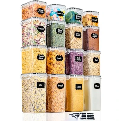 Abbildung von GoMaihe Vorratsdosen 16 Set, Aufbewahrungsbox Küche Organizer, mit Deckel Luftdicht aus Kunststoff, Vorratsbehälter für Müsli Mehl Cornflakes alle trockenen Lebensmittel