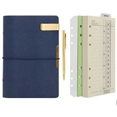 Abbildung von Wonderpool Leder A6 Tagebuch Notizbuch Ringbuch, Nachfüllbarer Ordner Schreibpapier Spirale Business Notizblöcken Vintage Einband für Büro Reisen Persönlicher Organizer (b Blau,A6)