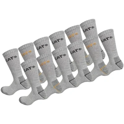 Abbildung von Caterpillar 12 Paar Arbeitssocken Mid Calf Wadenhöhe Sicherheitsschuhe Verstärkte Fersenzehen Frottee Baumwolle (Hellgrau, 39 42)