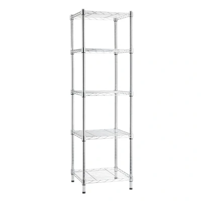 Abbildung von Amazon Basics Verstellbares Turmregal mit 5 Regalböden, Lagereinheit, Chrom, 40.6 x 137.2 cm (T B H)