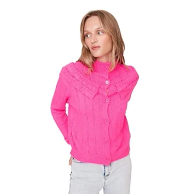Abbildung von Trendyol Damen Regular Standard V Ausschnitt Strickwaren Cardigan Pullover, Rose, M