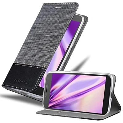 Abbildung von Cadorabo Hülle kompatibel mit Motorola Moto G4 / Plus aus Jeans und Kunst Leder Flip Klappbare Magnetische [Standfunktion] [Kartenfächern] Cover für Tasche in Grau