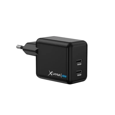 Abbildung von XLayer 45W dual USB C Ladegerät Power Delivery Schnellladen ipad iPhone 15 14 13 Mini Pro Max 12 11 SE XS Android geräte Tabs Adapter Ladeadapter Ladestecker Netzteil Charger Kabel (Schwarz)