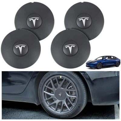Abbildung von SANSHAOS 4 Stück Auto Radnabenkappen für Tesla New Model 3 2024 (Highland), Nabendeckel Felgendeckel Wasserdicht Staubdicht Radmittenabdeckung Dekoration von Automobilen Rad,White Logo