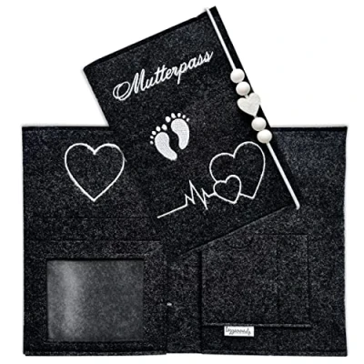 Abbildung von Lezzanna Mutterpasshülle aus Filz Mutterpass Tasche Dokumententasche in 4 Farben viele Fächer für Ultraschallbilder und vieles mehr Geschenk Schwangere Organizer