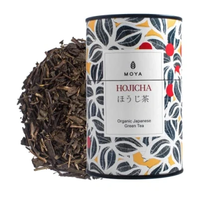 Abbildung von Organischer Moya Lose Blätter Tee Hojicha 60g Japanischer Gerösteter Grüner Vegetarisch und Vegan Freundlich in mehrfarbiger Metalldose Perfekt Geschenk