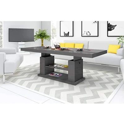 Abbildung von designimpex Couchtisch Design HN 777 Grau / Anthrazit Hochglanz höhenverstellbar ausziehbar