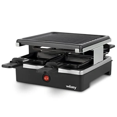 Abbildung von Wëasy Raclette Gerät und Grill LUGA40, 4 Personen, Antihaftbeschictung, 600 W, Edelstahl, schwarz