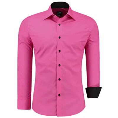 Abbildung von J&#039;S FASHION Herren Hemd Slim Fit Langarm Freizeithemd Pflegeleicht Bügelleicht Fuchsia S
