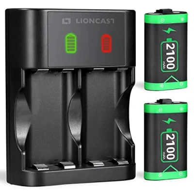 Abbildung von Lioncast Akku für Xbox Controller (2 Akkus), wiederaufladbare Batterie Controller, Ladestation mit LED Anzeige (Xbox Series S Akku, X Akku)