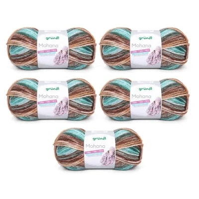 Abbildung von Gründl Wolle Mohanna Strick und Häkelgarn aus 90% Polyacryl, 10% Mohair, 5 x 100 g, dicke Wolle, grün braun camel