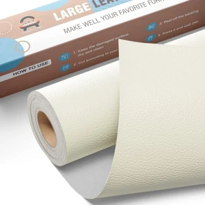 Abbildung von Leder Reparatur Set Elfenbeinweiß,OAZ Kunstleder Selbstklebend 40 x 80 cm,Kunstleder Reparaturset Patch Selbstklebende Lederflicken für Autositze Möbel Sofa Taschen