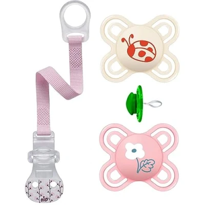 Abbildung von MAM Perfect Start mini Schnuller 0 2 Girl // 2er Set inkl. Sterilisiertrasportbox &amp; NIP Schnullerband