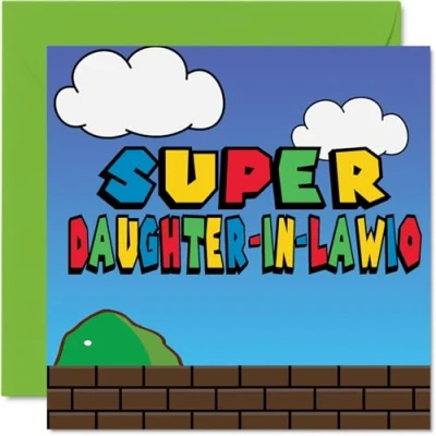 Abbildung von Stuff4 Geburtstagskarten für Schwiegertochter Super lustige Happy Birthday Karte Tochter von Schwiegermutter, Schwiegervater, 145 mm x mm, Videospiel Grußkarten