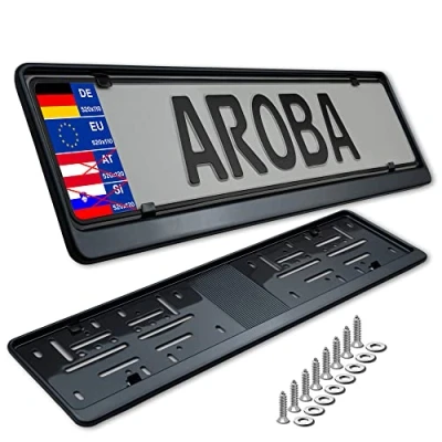 Abbildung von 2X Premium Auto Kennzeichenhalter 100% Edelstahl SCHWARZ poliert (Black Chrome) für Deutschland und EU (Kennzeichen der Größe 520mm x 110mm) Nummernschildhalter Kennzeichenrahmen INOX V2A