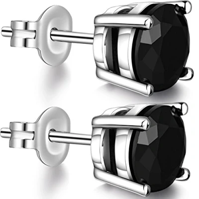 Abbildung von Ohrringe Schwarz, Ohrstecker Herren, Schwarze Ohrringe, Männer Schmuck, Silber 925 Herren