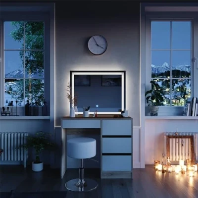 Abbildung von Vicco Schminktisch Sherry, Sonoma, 90 cm mit LED Spiegel und Hocker