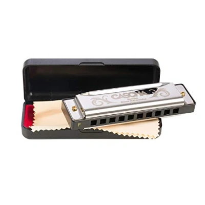 Abbildung von CASCHA Mundharmonika in F Dur inklusive Case und Pflegetuch, Special Blues Country Mouth Harmonica, für Anfänger Kinder, Silber