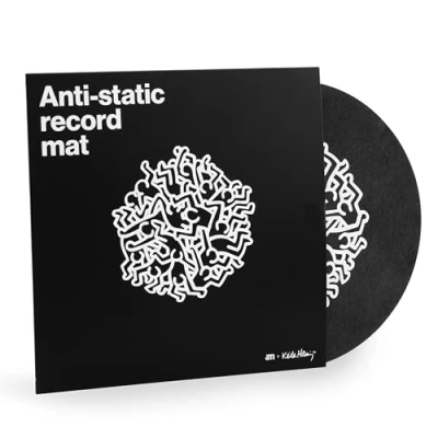 Abbildung von Premium Antistatische Plattenspielermatte Anti Static Record Mat aus Carbonfaserfilz für Turntable und LP Vinyl Schallplatten, Keith Haring