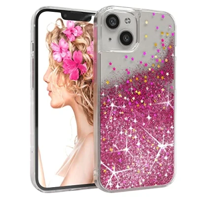 Abbildung von EAZY CASE Hülle kompatibel mit iPhone 13 Schutzhülle Flüssig Glitzer, Handyhülle, Schutzhülle, Back Cover Glitter Flüssigkeit, TPU/Silikon, Transparent/Durchsichtig, Pink