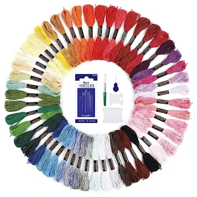 Abbildung von Romon 50 Farben Stickgarn, Multifarben Embroidery Threads mit Zubehör Werkzeug für Stickerei Arts und Kreuzstich, 8m (50 Farben)