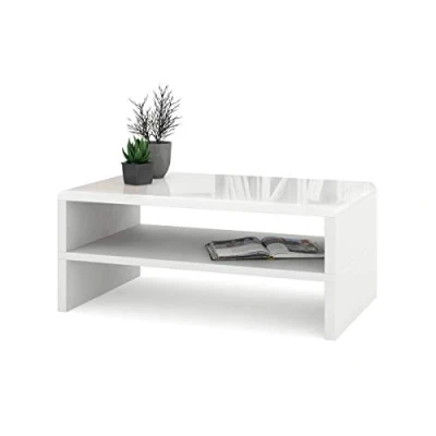 Abbildung von All4All Couchtisch Riva Kleiner Kaffeetisch Wohnzimmertisch Sofatisch mit Ablagen kompakte Größe 100x60cm 05 Weiß Hochglanz + matt