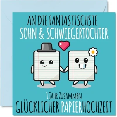Abbildung von Stuff4 1. Hochzeitstag Karte Liebe 1 Jahr Zusammen Papier Hochzeit Jahrestag Geschenke für Sohn Schwiegertochter vom Mama Papa, 145mm Glückwunschkarten