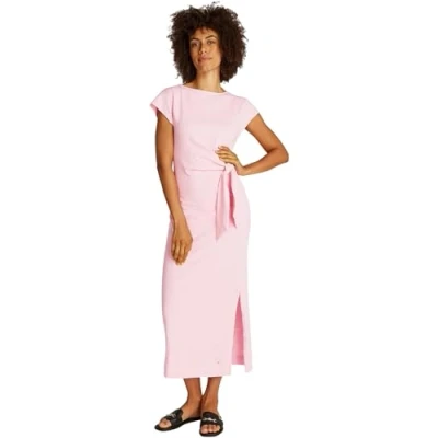 Abbildung von Tommy Hilfiger Damen Kleid Knot Midi mit U Boot Ausschnitt, Rosa (Classic Pink), S