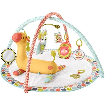 Abbildung von Fisher Price GMG07 Premium Kuschel Spieldecke mit Giraffen Spielkissen zur Unterstützung beim Spielen in der Bauchlage, für Kleinkinder Musikspielzeug, deb Gebrauch ab Geburt