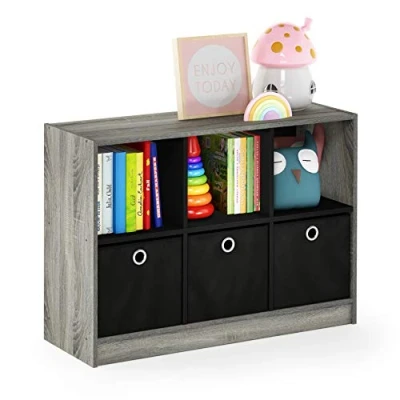 Abbildung von Furinno Basic Bücherregal mit 6 Fächern und 3 Einschüben, holz, French Oak Grey, 30.23 x 80.26 59.94 cm