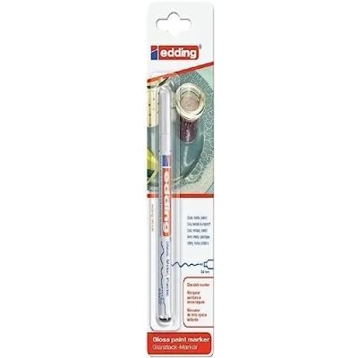 Abbildung von edding 780 Glanzlackmarker weiß Packung mit 1 Lackmarker extra feine Rundspitze 0,8 mm Lackstift für Glas, Stein, Holz, Kunststoff und Papier wasserfest, stark deckend, sehr dünn