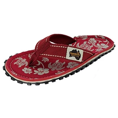 Abbildung von Gumbies Originals Rot Flip Flops aus recycelten Materialien profilierte Sohle wiederverwerteten Autoreifen, weiches Fußbett Canvas Baumwolle, bequemer Baumwoll Zehensteg, Pacific Red, 42