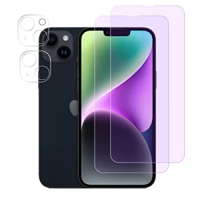 Abbildung von FiiMoo Schutzfolie Kompatibel mit iPhone 14, [Augenpflege] Blasenfreie, Anti Blaulicht + Kamera [2+2 Stück] [Blockiert übermäßiges Schädliches Blaues Licht &amp; UV]