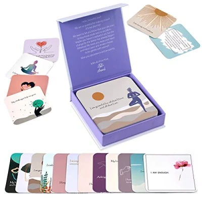 Abbildung von Positive Affirmations Karten für Frauen Motivationskarten mit nachdenklichen Fragen, tägliche Affirmationen Achtsamkeitskarten, Inspirationskarten, Meditationskarten