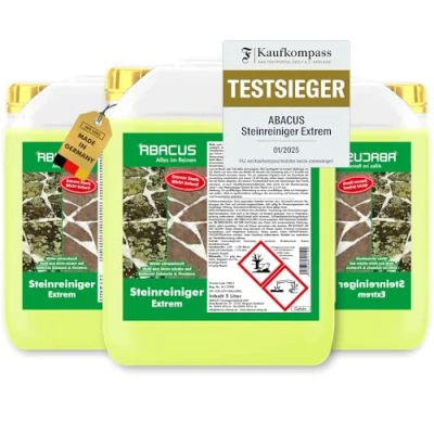 Abbildung von ABACUS® Steinreiniger Extrem, intensiver für außen mit Sofortwirkung, entfernt sofort Schmutz, Grünbelag, Flechten &amp; Algen in Minuten, Intensiv 15 Liter