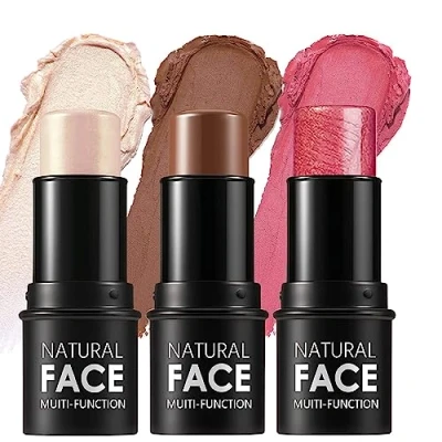 Abbildung von 3 Stück Creme Konturenstifte, Schattierungen mit Highlighter, Bronzer und Rouge, Wasserfester Konturenstift für das Gesicht, der Gesicht leicht modelliert ein leichtes Finish Makeup schafft