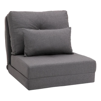 Abbildung von HOMCOM Relaxsessel Bodensessel 2 in 1 Klappbett mit verstellbarer Rückenlehne (Bodensofa, 1 St., Bodensitzkissen), für Wohnzimmer, Schlafzimmer, Leinen, Dunkelgrau