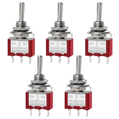 Abbildung von Heschen Kleiner federnder Kippschalter MTS 123, (AN) AUS SPDT, 3 polig, 2A, 250V, 5A, 120V, 5 Stück
