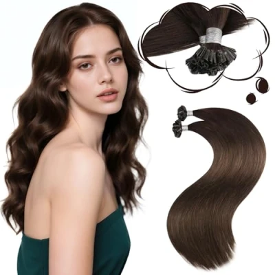 Abbildung von Moresoo Echthaar Extensions Bondings 1g Remy U Tip Keratin Dunkelbraun #4 Pre Bonded Haarverlängerung 50g 45 cm