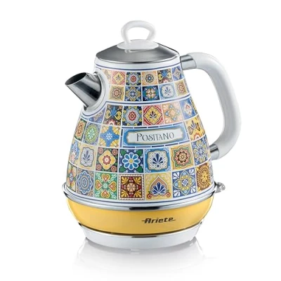 Abbildung von Ariete 2869 Elektrischer Wasserkocher Positano, 1,7 L Fassungsvermögen, mit Abnehmbarem Filter und 360 Kabelloser Basis, Mediterranes Design, Automatische Abschaltung, Edelstahlgehäuse, 2000 W