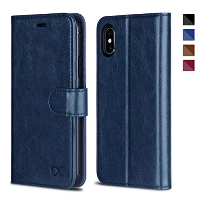 Abbildung von OCASE iPhone X Hülle 10 Handyhülle XS [Premium Leder] [Standfunktion] [Kartenfach] [Magnetverschluss] Leder Brieftasche Kompatibel für X/XS Blau