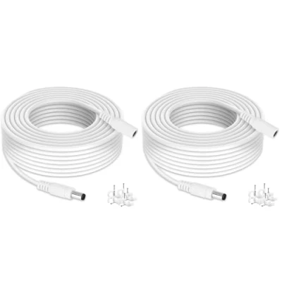 Abbildung von Tonton DC Verlängerungskabel 8M, 5,5mm x 2,1mm Netzteil Adapter Verlängerung Kabel, 5521 Strom Anschlusskabel für Überwachungskamera, IP Netzwerkkamera, DVRs, LED Strip usw. Weiß 8M (2er Pack)