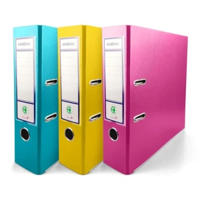 Abbildung von Netuno 3 Stück Ring Ordner Türkis Gelb Rosa DIN a4 Ekobox 2 Mechanik 8cm Ringbuch Ringe Plastikordner bunt Schule Büro Studium Dokumentenordner Pappordner office folder