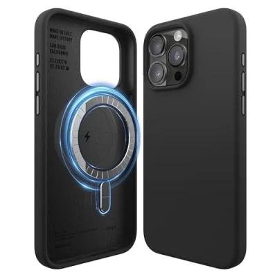 Abbildung von elago Magnetische Silikonhülle Kompatibel mit iPhone 15 Pro Max Hülle, MagSafe Alles Zubehör, Integrierte Magnet, Premium Silikon, Ganzkörper Schutzhülle [5 Lagige Struktur] (Schwarz)