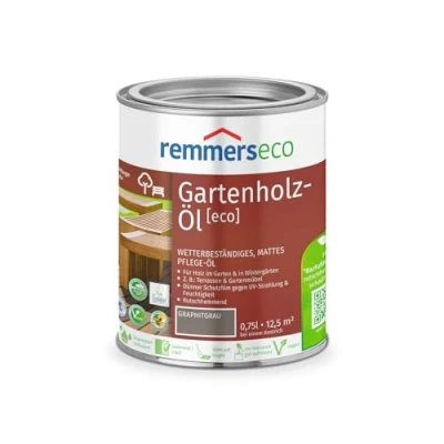 Abbildung von Remmers Gartenholz Öl [eco] graphitgrau, 0,75 Liter, Wetterbeständiges, mattes Öl, aussen und innen, optimal für Terassen &amp; Gartenmöbel, rutschhemmend